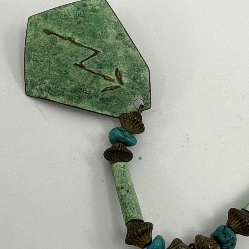 Vtg Native American Kokopelli‎ Brooch Pin Pendant Turquoise Copper? 5